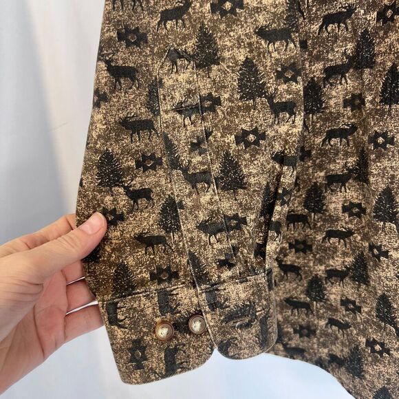 Falls Creek Brown Western Elk Print Button Front 100% Cotton Top Size Large - Picture 4 of 9